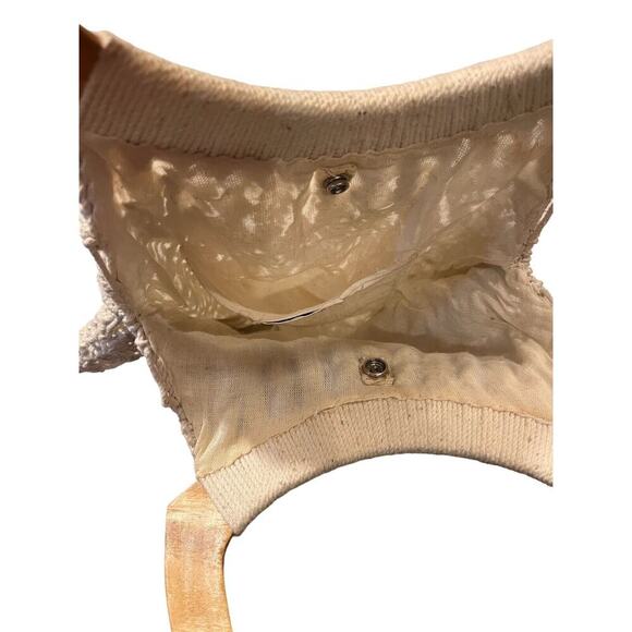 Vtg Mister Ernest Women's Cream White Boho Crochet Wood Purse Philippines - Picture 2 of 6